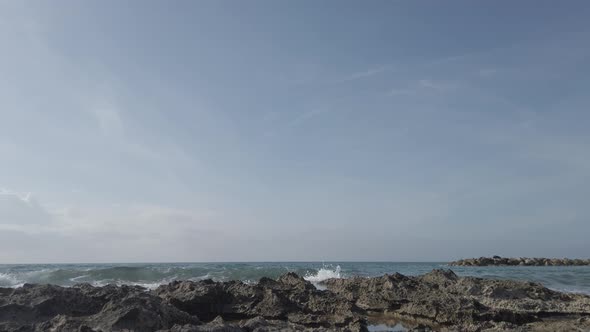 Waves on the Mediterranean Sea beach 