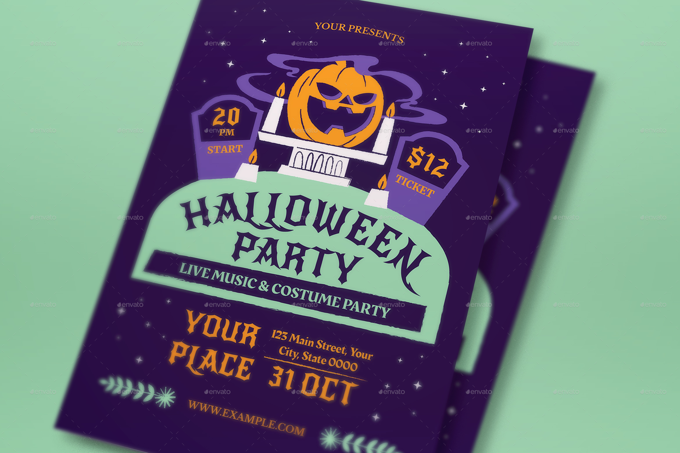 Purple Modern Halloween Party Flyer Set, Print Templates | GraphicRiver