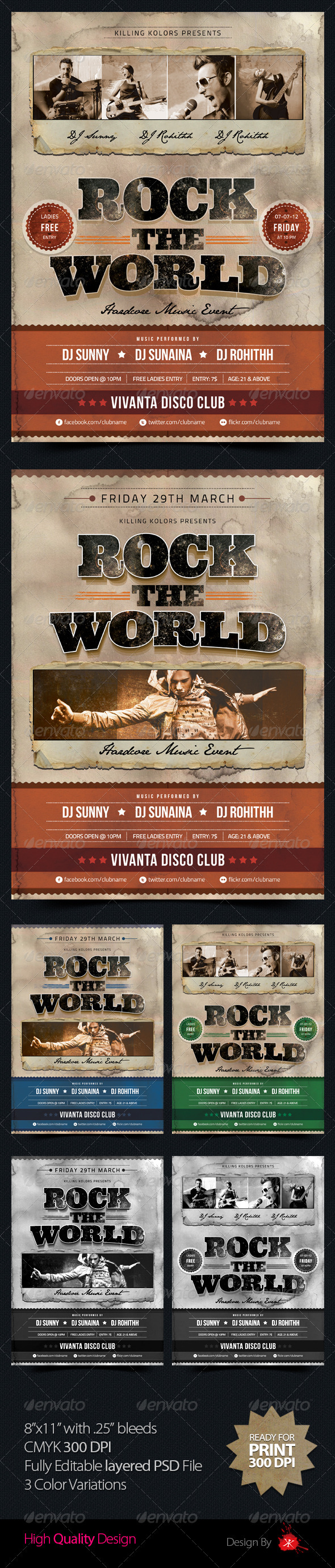 Rock the World Retro Flyer - Concerts Events