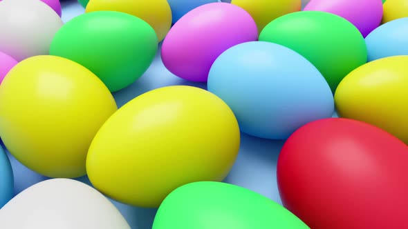 A lot of Colored Easter eggs on a blue background.