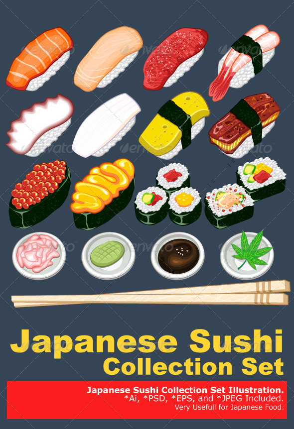 Japanese Sushi Collection Set - Food Objects