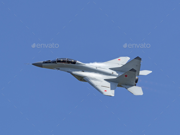 aerobatic MiG-29 perfoming demonstration flight  - Stock Photo - Images