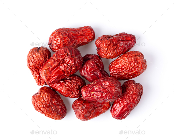 Jujube Chinese dried red date fruit on white background