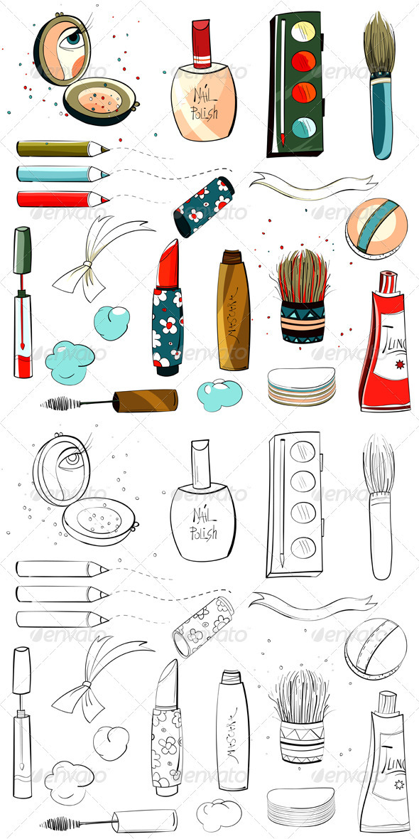Sketch set of makeup products - Stock Illustration [45234700] - PIXTA