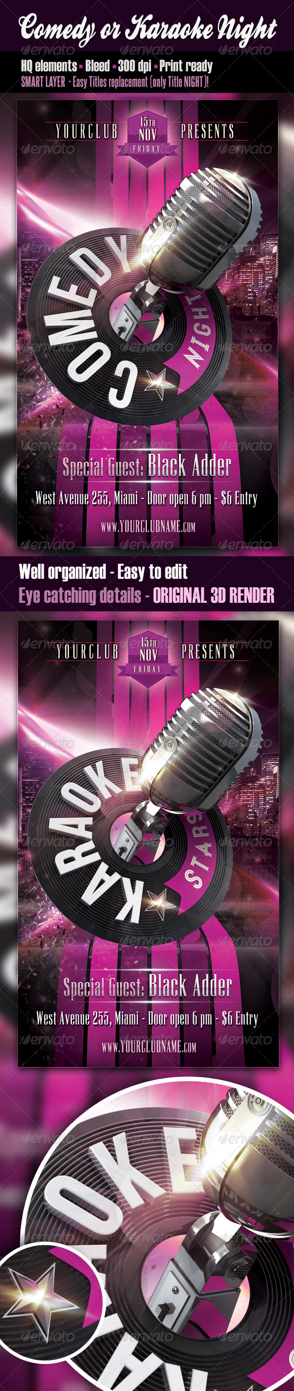 Comedy or Karaoke Night Flyer - Clubs & Parties Events