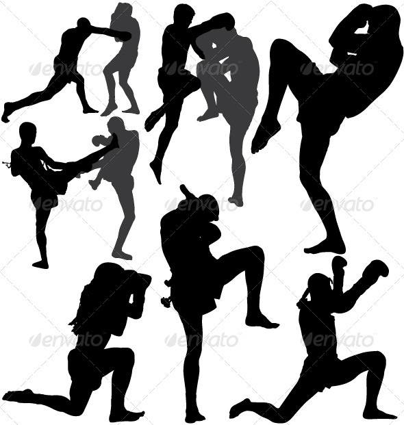 Muay Thai (Thai Boxing) vector silhouettes by only4denn | GraphicRiver