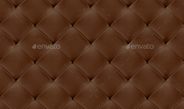 Brown natural leather background, classic checkered pattern for furniture, wall, headboard - Stock Photo - Images