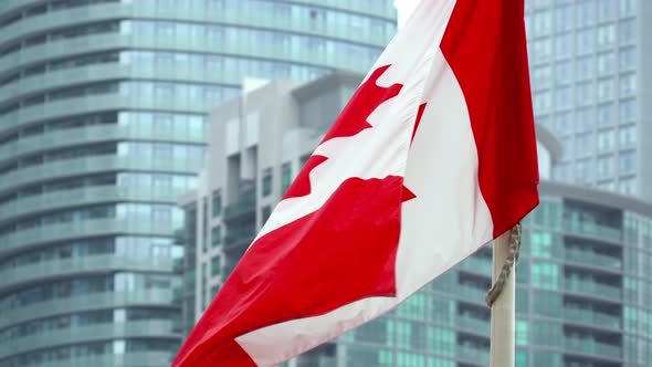 Canadian Flag Waving Background Building Glass Windows