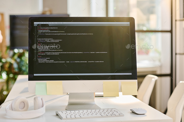 Computer with codes on the screen Stock Photo by AnnaStills | PhotoDune