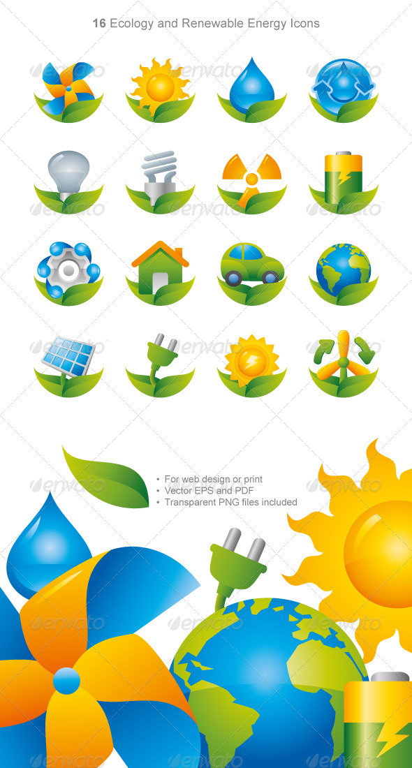 Shiny Green Energy Eco Icons - Media Icons