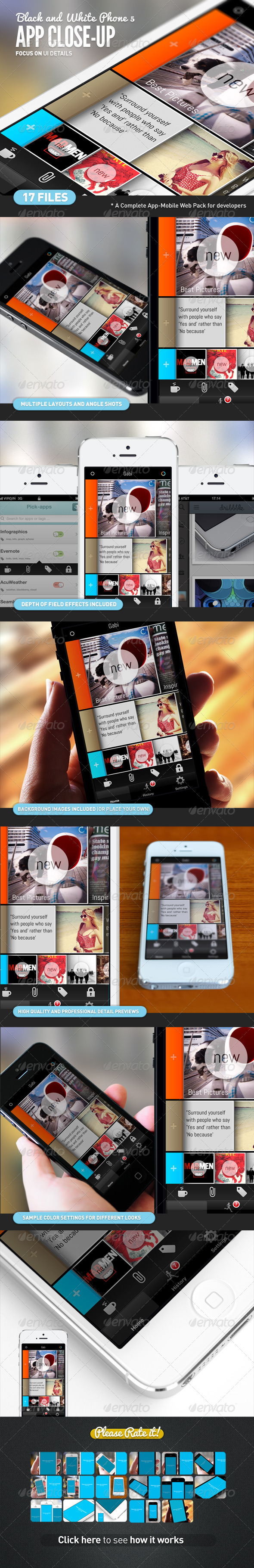 App UI Close-Up White Phone 5 Mock-Up - Mobile Displays