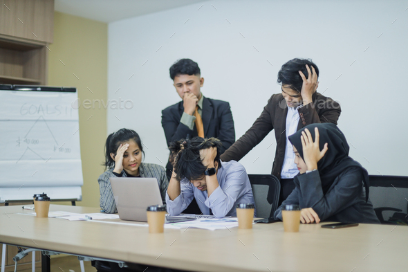 Frustrated upset multiracial business team people