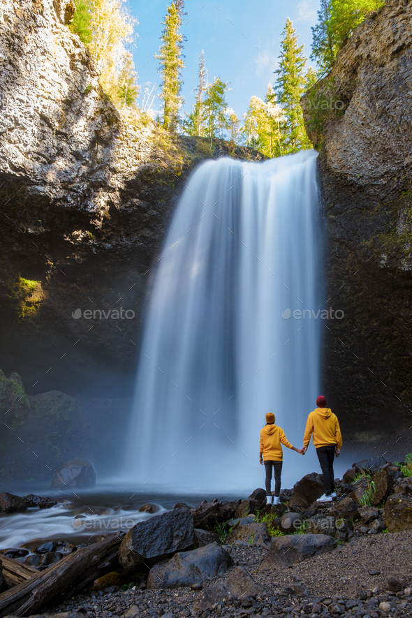 Moul Falls, the most famous waterfall in Wells Gray Provincial Park in ...