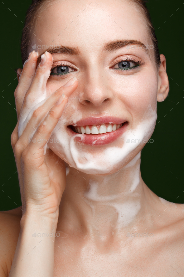 girl with facial wash