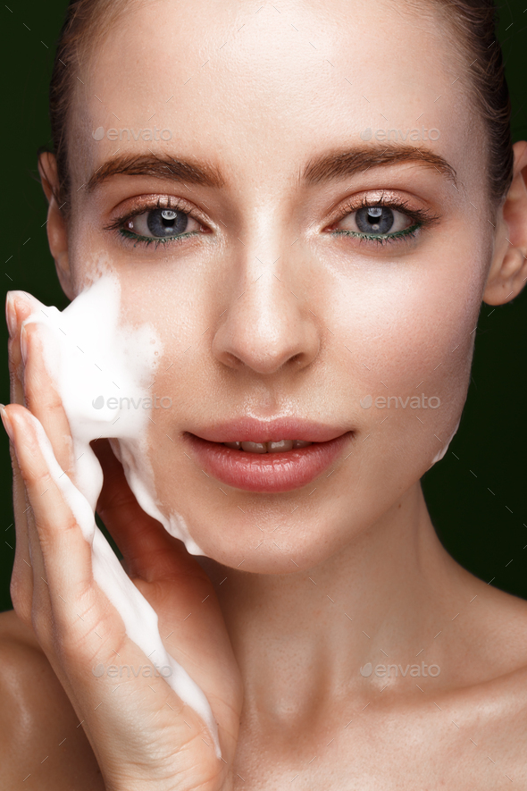 girl with facial wash