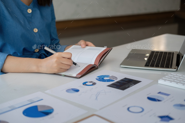 Bookkeeper or financial inspector hands making report taking note, calculating. Home finances