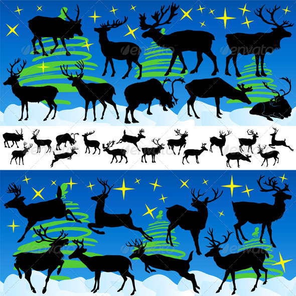 Reindeer Christmas Silhouettes and Isolated on Whi - Christmas Seasons/Holidays