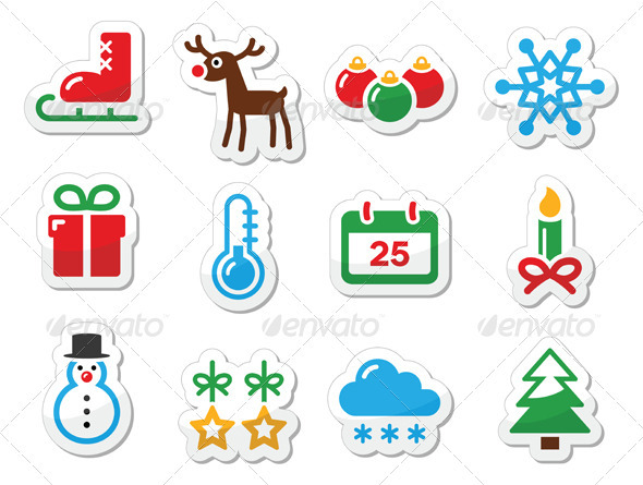 Christmas winter black icons set as labels - Christmas Seasons/Holidays