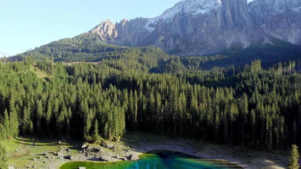 Italian Dolomites And Mountain Lake Lago Di Carezza