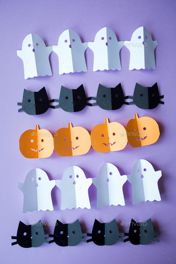 paper craft for kids. DIY paper parts ghost, pumpkin, cat for halloween ...