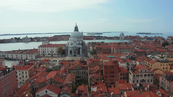Aerial Panoramic Cityscape of Venice with Santa Maria Della Salute Church alt