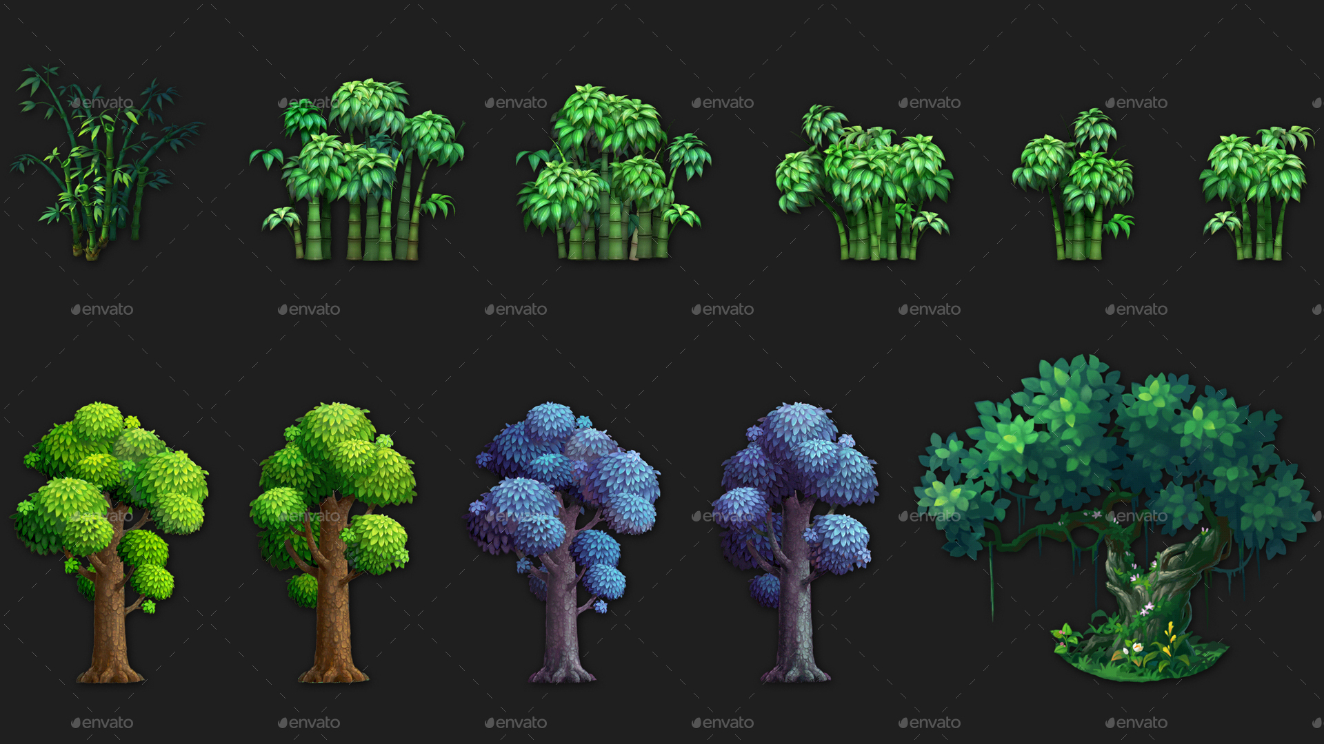 80 Fantasy Sci Fi Tree Plant Grass Flowers Game Assets, Game Assets