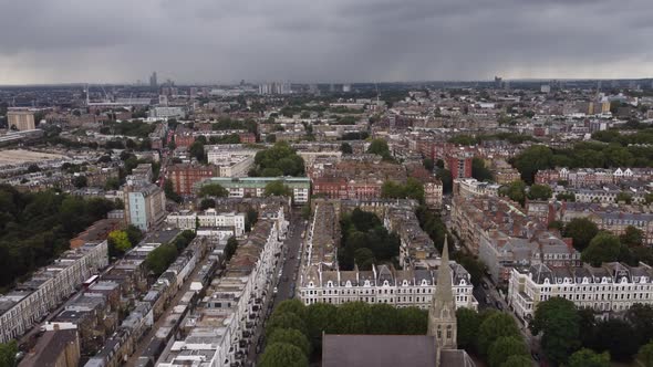 Drone View of a Beautiful Residential Area Next to Brompton Cemetery in London