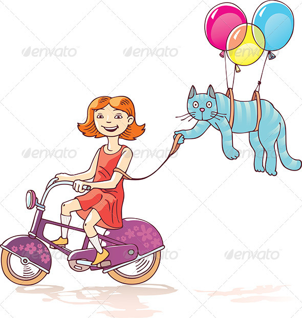 Girl and Cat - People Characters
