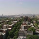 Aerial Wide shot of Brooklyn Heights neighborhood with NYC Manhattan Skyline