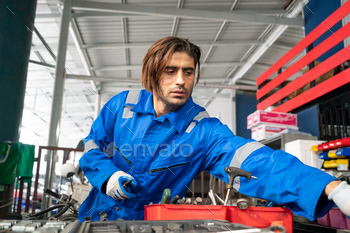 auto mechanic garage car service, repair and maintenance vehicle automobile, technician man