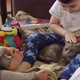 Little Girl and Boy in Pajamas Playing with Cute Pet Animal at Home Sitting on Bed - VideoHive Item for Sale