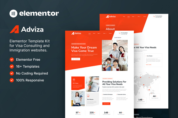 Adviza – Immigration & Visa Consulting Elementor Template Kit