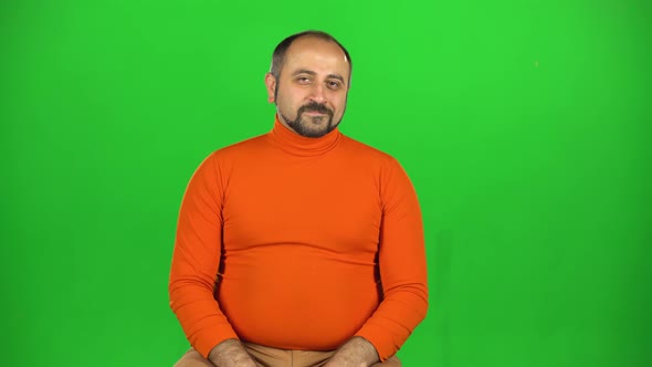 Full Caucasian Man Flirting Smile and Proposes To Go with Him, Is Makes Gestures Hands. Green Screen alt