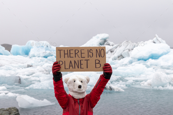 Activist on Polar bear mask with a message \