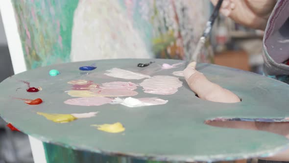 Cropped Shot of a Palette of a Female Painter