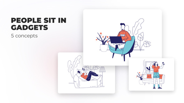 People sit in gadgets - Flat concepts
