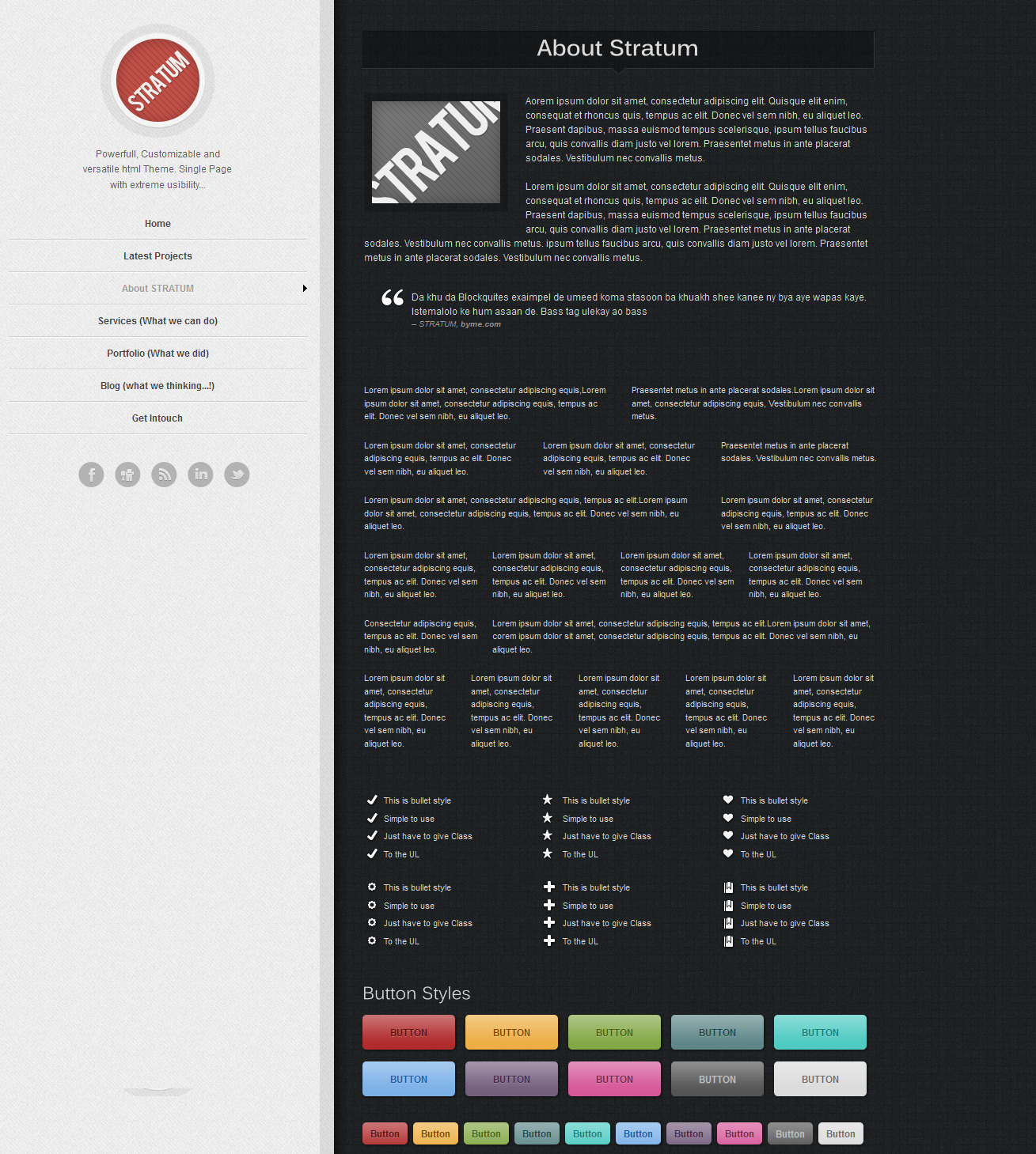 single page menu template