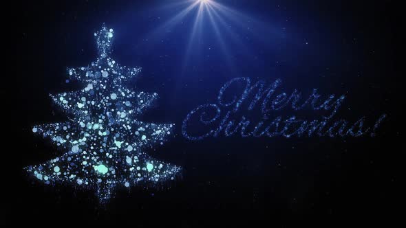 Blue Christmas Tree With Merry Christmas Text 