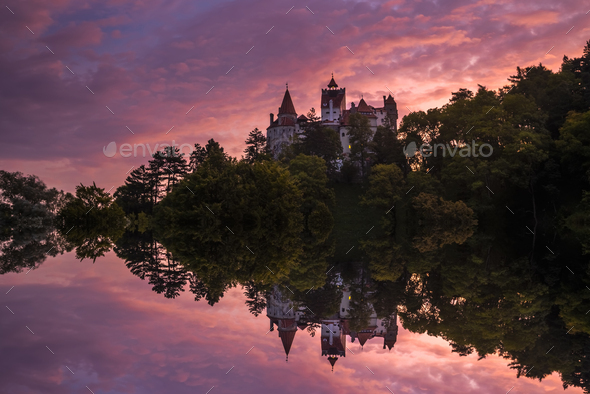Bran Castle at sunset. The famous Dracula's castle in Transylvania, Romania - Stock Photo - Images