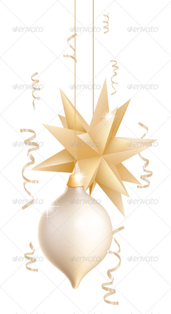 Beautiful gold and white Christmas baubles - Christmas Seasons/Holidays