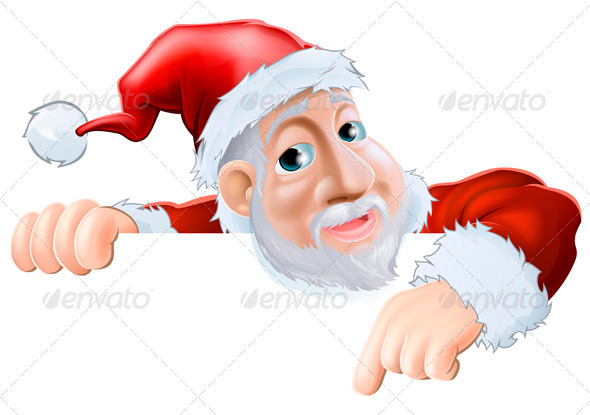 Happy cartoon Santa pointing down - Christmas Seasons/Holidays
