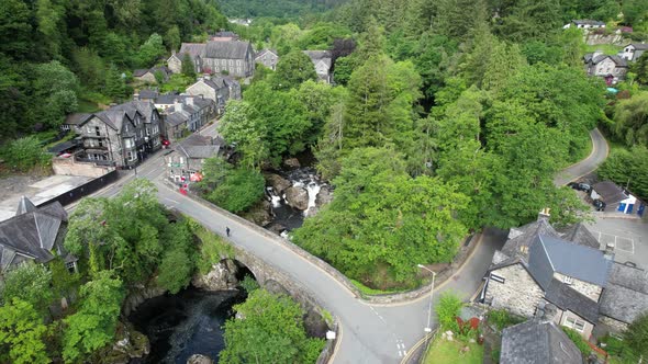 Pont-y-Pair Bridge Betws y coed north Wales drone aerial view alt