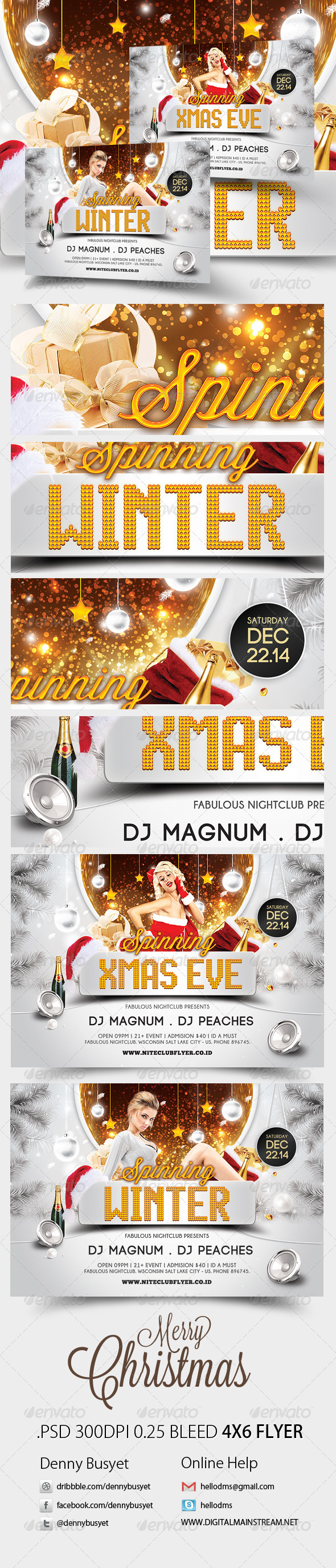 Spinning Winter And Xmas Party Flyer Template - Events Flyers