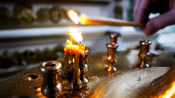 Candle Burning In The Church