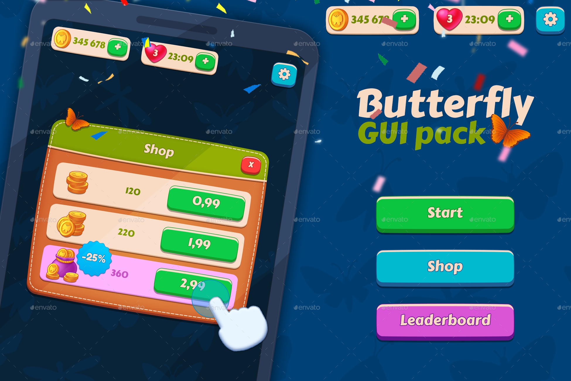 Butterfly Game UI pack, Game Assets GraphicRiver