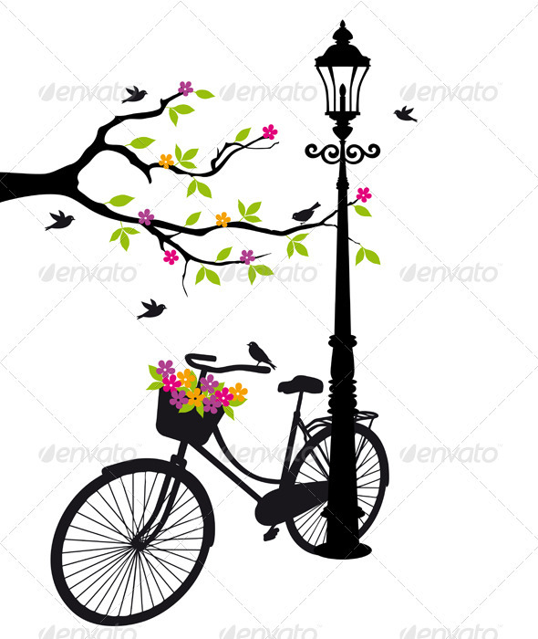 Bicycle With Flowers And Tree, Vector - Sports/Activity Conceptual