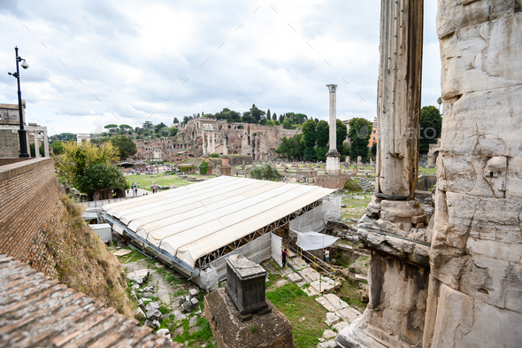 Ruins of the Roman forum. The historical open-air museum. Rome, Italy