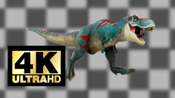Dinosaur Tyrannosaurus Run And Roar Loop With Alpha Pack 4K