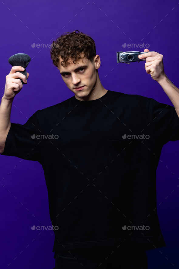 Tools for cutting beard Male hairdresser with his equipment