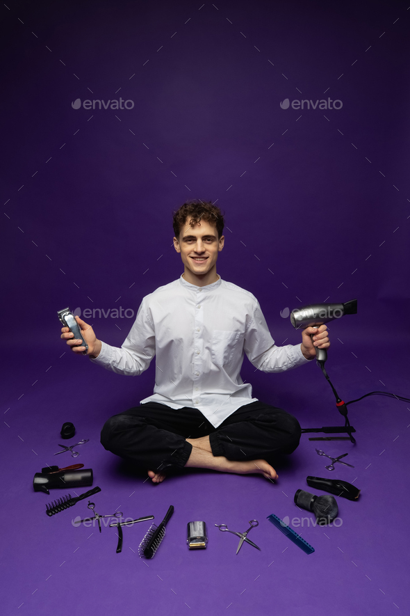 Tools for cutting beard Male hairdresser with his equipment